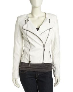 Quilted Vegan Leather Moto Jacket, White
