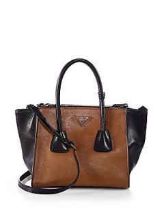 Prada Glace Calf Bi Color Tote   Caramel Black