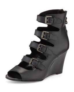 Keller Buckled Strappy Leather Boot, Black