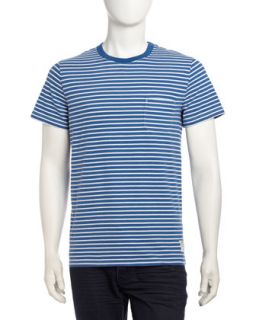 Retro Striped Cotton T Shirt, Blue/White