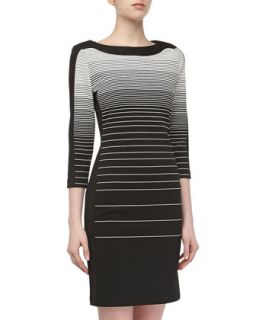 Fitted Striped Stretch Knit Dress, Black Combo