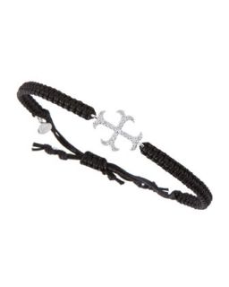 Silver Plated Crystal Cross Cord Bracelet, Metallic Black