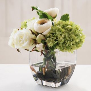 Jane Seymour White/Green Rose & Peony 10H in. Silk Flower Arrangement   JSB225 