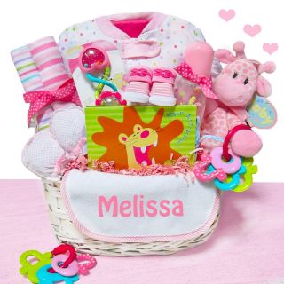 Cashmere Bunny Personalized Little Safari Girl Baby Gift Basket Multicolor  
