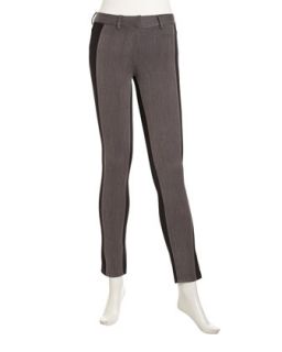 Two Tone Stretch Knit Fitted Pants, Black/Charcoal