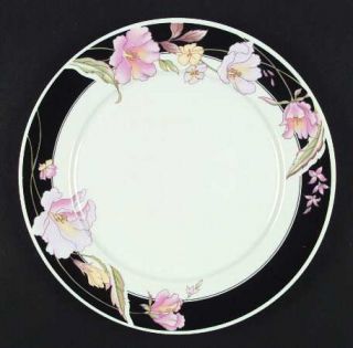 China Pearl Alice Dinner Plate, Fine China Dinnerware   Black Ring, Floral