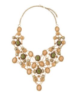 Crystal and Glass Statement Necklace, Green/Ivory