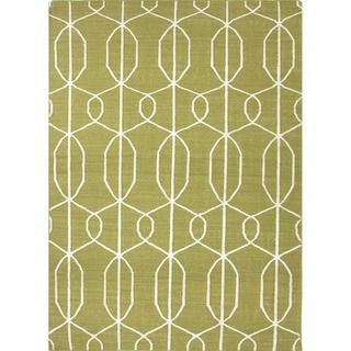 Handmade Flat Weave Geometric Pattern Green Rug (36 X 56)