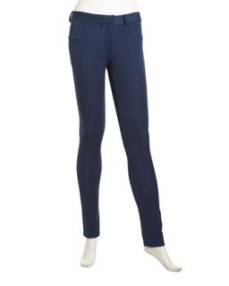 Solid Stretch Knit Fitted Pants, Blue