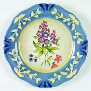 Flora Salad/Dessert Plate, Fine China Dinnerware   Blue Flowers&Rim,White Emboss