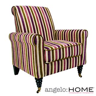 Angelo:home Harlow Modern Vintage Plum And Green Stripe Arm Chair
