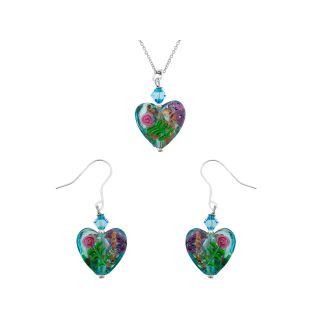 Bridge Jewelry Silver Plated Blue Glass Heart Pendant & Earring Set