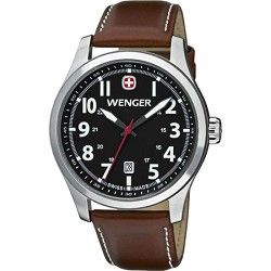 Wenger Mens Terragraph Watch   Black Dial/Brown Leather Strap