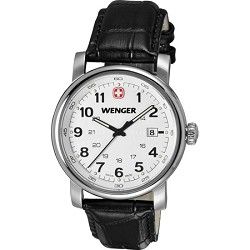 Wenger Mens Urban Classic Swiss Army Watch   Silver Sunray Dial/Black Leather S