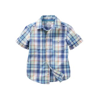 Carters Short Sleeve Blue Plaid Woven Shirt   Boys 5 7, Boys