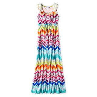 Speechless Rainbow Chevron Print Sleeveless Maxi Dress   Girls 7 16, Orange,