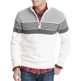 Izod Striped Quarter Zip Shaker Sweater, Vanilla Ice, Mens