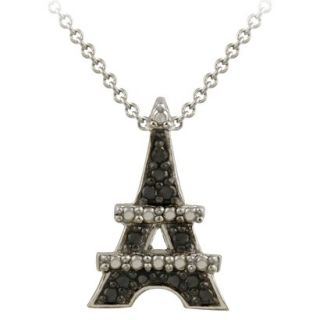 Sterling Silver Diamond Accent Eiffel Tower Necklace   Black