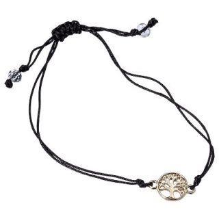 Womens Friendship Bracelet with Tree of Life Icon   Black/Gold