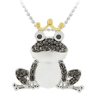Two Tone Sterling Silver Diamond Accent Frog Necklace   Black