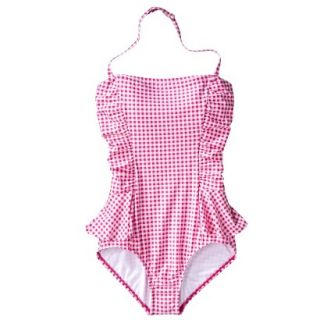 Clean Water Womens Peplum 1 Piece Gingham Swimsuit  Pink S