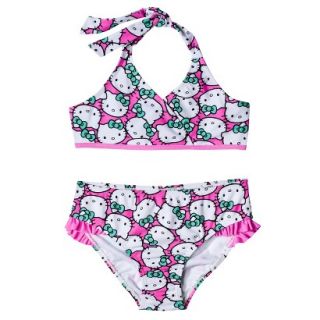 Hello Kitty Girls 2 Piece Halter Bikini Swimsuit   Pink L