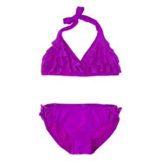 Girls 2 Piece Ruffled Bikini Swimsuit Set   Fuschia M