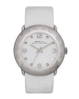Amy Leather Strap Watch, White/Silver
