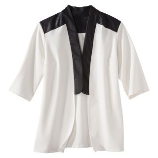 labworks Womens Plus Size Faux Leather Trim Tuxedo Jacket   White 2