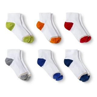 Signature GOLD by GoldToe Boys 6 Pack Color Block Heel Ankle Socks   White L
