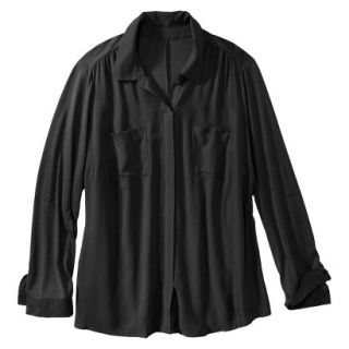 Pure Energy Womens Plus Size 3/4 Sleeve Popover Shirt   Black 2X