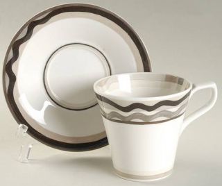 Sasaki China Moderna Flat Cup & Saucer Set, Fine China Dinnerware   Black,Brown,