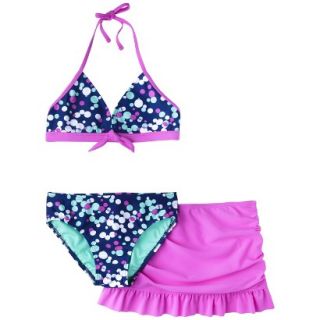 Girls 3 Piece Polka Dot Halter Bikini Swimsuit Set   Pink XS