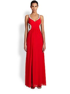 La Femme Crystal Encrusted Cutout Gown   Red