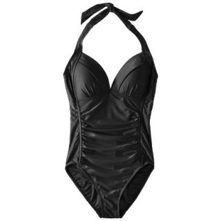 Merona Womens Halter 1 Piece Swimsuit  Black XL