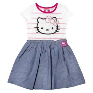 Hello Kitty Infant Toddler Girls Short Sleeve Tunic Dress   White/Chambray 3T