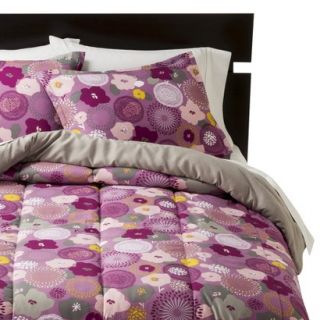 Room Essentials Floral Mismatch Reversible Comforter   Purple Bleach