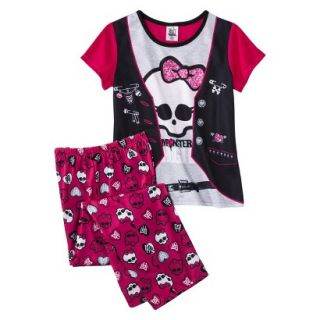 Monster Chic Girls 2 Piece Short Sleeve Pajama Set   Pink XL