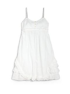 Ralph Lauren Girls Ruffled Dobby Dress   White