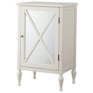 Accent Table Hollywood Mirrored One Door Accent Cabinet   White