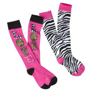 Xhilaration Girls Love Animal Print Knee High Socks 2pk   Rose 3 10