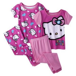 Hello Kitty Toddler Girls 4 Piece Short Sleeve Pajama Set   Pink 3T