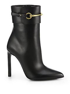 Gucci Ursula Leather Horsebit Ankle Boots   Black