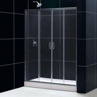 DreamLine Visions 60 in. x 76 3/4 in. Sliding Bypass Shower Door in Chrome with Shower Base and Back Wall Kit DL 6115C 01CL