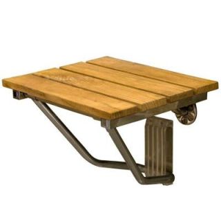 15 in. Teak Wall Mount Slatted Folding Shower Seat with Stainless Steel Trim ISS105