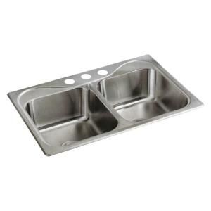 Sterling Plumbing Southhaven Top Mount Stainless Steel 33x22x8 3 Hole Double Bowl Kitchen Sink 11402 3 NA