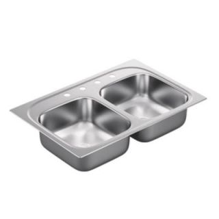 MOEN 1800 Series Drop in Stainless Steel 33x22x7 4 Hole Double Bowl Kitchen Sink G182154 at The Home Depot