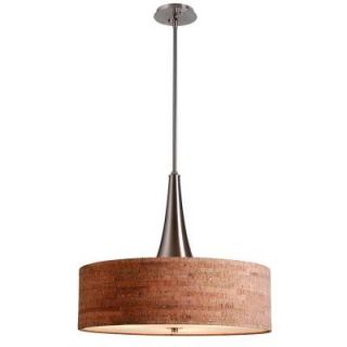 Bulletin 3 Light Ceiling Brushed Steel with Cork Shade Pendant 93013BS