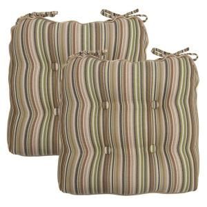 Hampton Bay Green Stripe Deluxe Tufted Outdoor Chair Cushion (2 Pack) 7358 02003100