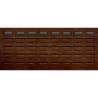 Martin Garage Doors Wood Collection Riverstone 16 ft.x7 ft. Short Panel Walnut Woodgrain Steel Back Insulated Full View Windows Garage Door HDIY 001083